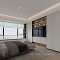 Modern and Simple Wooden Bedroom Wardrobe with Tall Cabinet Design